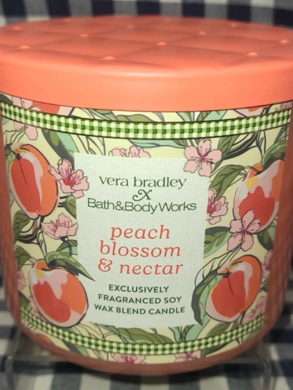 Vera Bradley x BBW 🍑 Peach Blossom & Nectar 3 Wick Candle in Coral